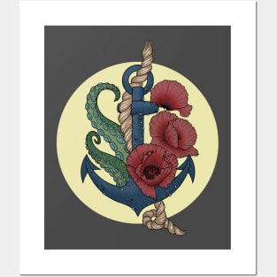 Anchor and flowers Posters and Art